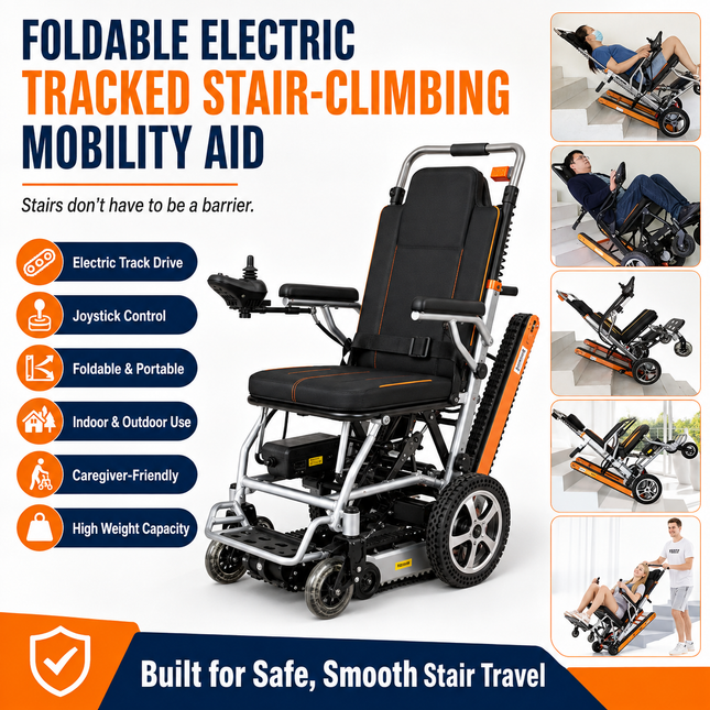 Foldable Electric Tracked Stair-Climbing Mobility Aid — Portable, Joystick-Controlled, Indoor & Outdoor