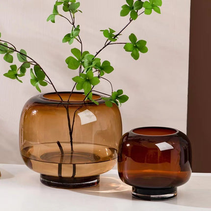 Modern Minimalist Solid Color Glass Vase Amber Smoke Gray Large Small