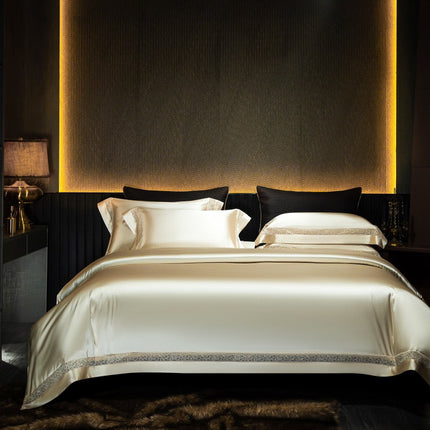 Silk Cotton Satin Hollow-out Four-piece Bedding Set