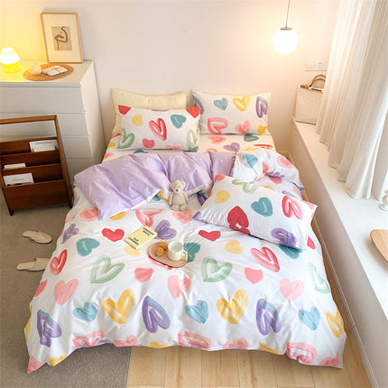 Peekaboo Studio Four-Piece Cotton Bed Sheet Set with Quilt Cover, Soft