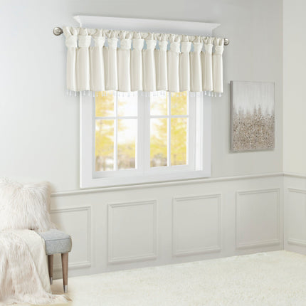 Room and Decor Lightweight Faux Silk Beaded Valance, 50x26", White