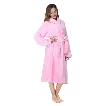 RONGTAI Womens Bathrobe Ladies Fleece Plush Warm Long Robes Fleece Nig