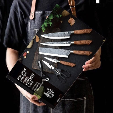 6-Piece Stainless Steel Forged Kitchen Knife Set with Scissors and Ceramic Peeler
