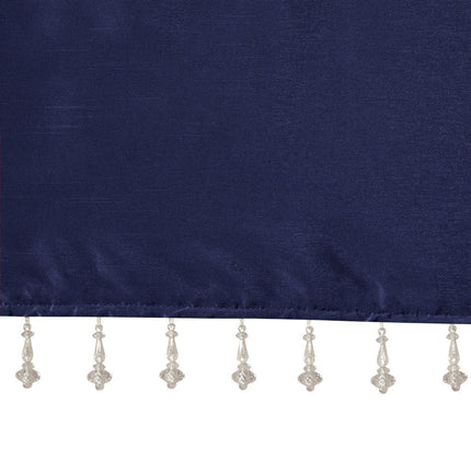 Room & Decor Lightweight Faux Silk Valance with Beads, Navy 50x26