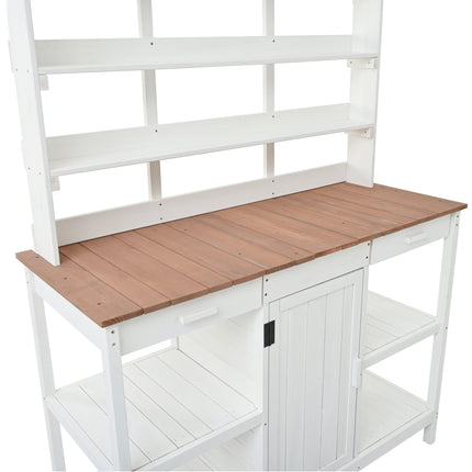 Room & Decor 66" Outdoor Farmhouse Wooden Potting Bench with Drawers &