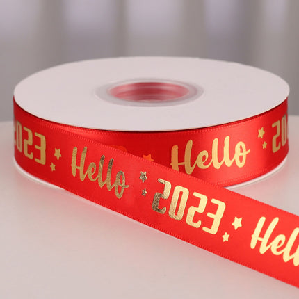Peekaboo Studio Happy New Year Hot Stamping Red Polyester Ribbon 2.5cm