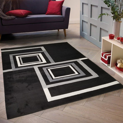 Room and Decor Jersey 7x10 Area Rug - Black Grey Contemporary Design