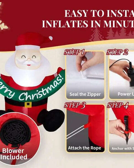 5.8FT Lighted Christmas Inflatable Decoration, Inflatable Santa Claus Holding Banner, Funny Blow Up Yard Decorations With Built-in LED Lights For Holiday Party Front Yard Lawn Garden Decor