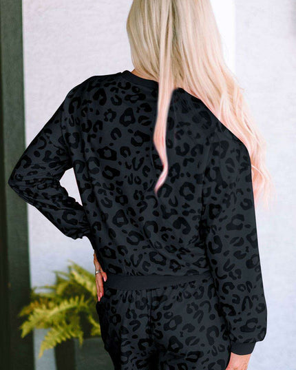 Chic Gray Leopard Satin Lounge Ensemble: Comfortable Two-Piece Homewear for Stylish Relaxation