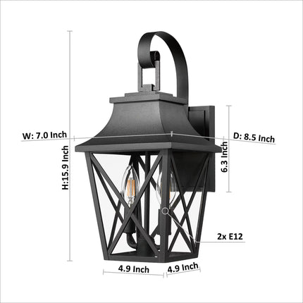 Room & Decor Black Outdoor Wall Lantern, Waterproof 2-Light Fixture