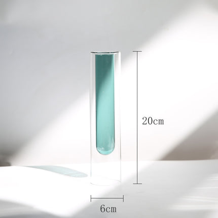 Nordic Double Layer Stained Glass Geometric Vase Lake Green