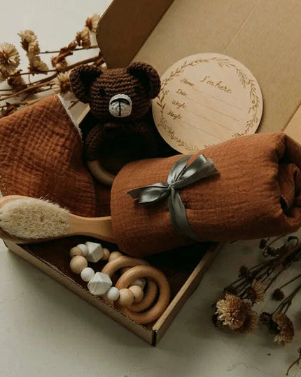 Adorable Baby Gift Set: Cotton Bath Towel, Crochet Rattle, and Accessories for Kids