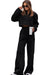 Elegant Black Zip-Up Crop Top and Wide-Leg Pants Set
