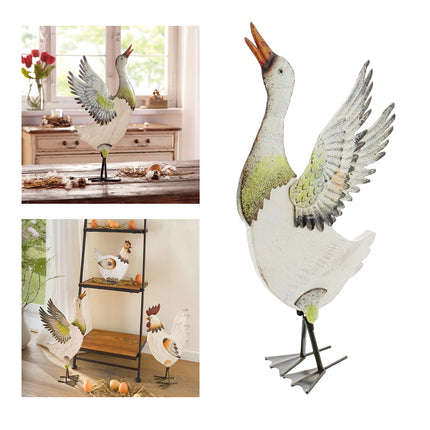 Iron & Wood Duck Garden Statue — Decorative Outdoor Sculpture