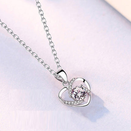 Heart Shaped Sterling Silver Necklace Earring Combination Suit