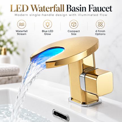 Waterfall LED Basin Faucet with Colour-Changing Temperature Display