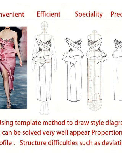 Fashion Designer's Acrylic Sketch Ruler - Ultimate Guide for Human Figure and Garment Designs