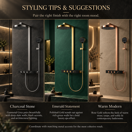 Luxury Concealed Thermostatic Shower System Set with Brass Rainfall Head & Gold Finish