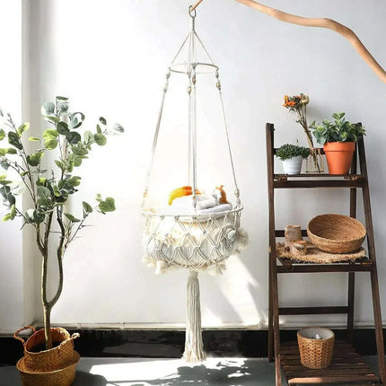 Spacious Macrame Pet Hammock - Stylish Hanging Swing Bed for Cats and Dogs, Cozy Home Accessory, Perfect Gift for Furry Friends