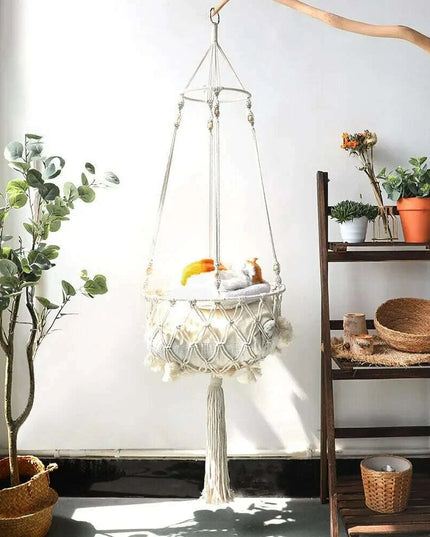 Spacious Macrame Pet Hammock - Stylish Hanging Swing Bed for Cats and Dogs, Cozy Home Accessory, Perfect Gift for Furry Friends