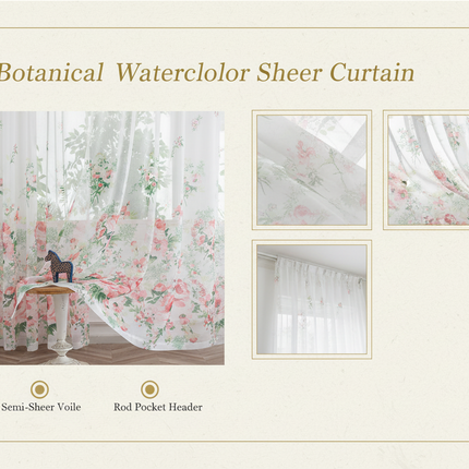 Botanical Mesh Sheer Curtain | Light-Filtering, 18 Patterns, 4 Sizes