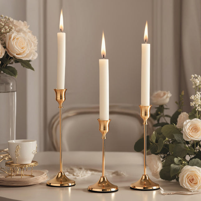 Copper Color Aluminum Alloy Candle Holder With Electroplated Ornaments