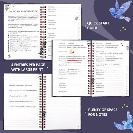 Spiral Flowers Password Organizer Book with Alphabetical Tabs, 140 Pag