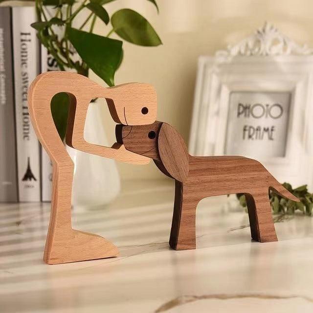 Artistic Wooden Puppy Family Ornaments - Handcrafted Decorative Pieces