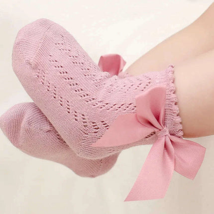 Adorable Cotton Baby Girl Socks with Stylish Bows - Breathable Short Socks