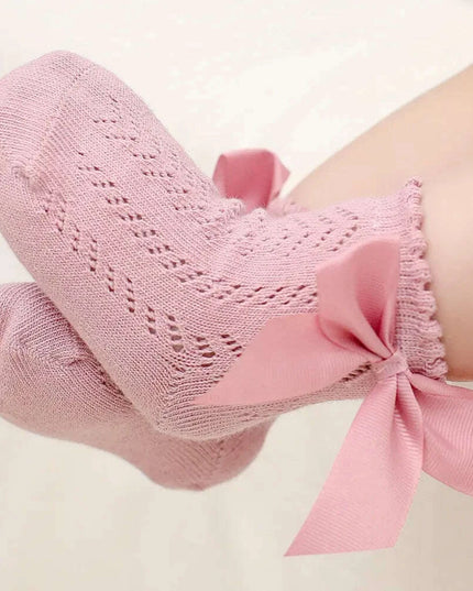 Adorable Cotton Baby Girl Socks with Stylish Bows - Breathable Short Socks