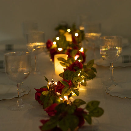 AliKopy 7ft Red Silk Rose Garland String Lights - 20 LEDs, Battery Ope