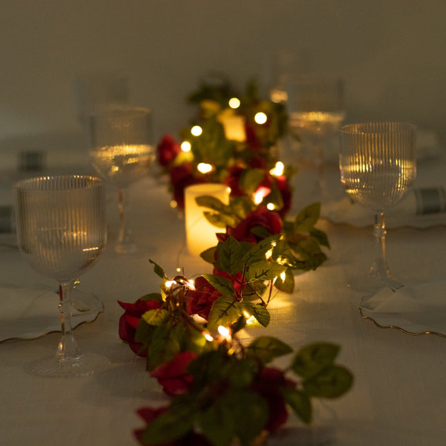 AliKopy 7ft Red Silk Rose Garland String Lights - 20 LEDs, Battery Ope