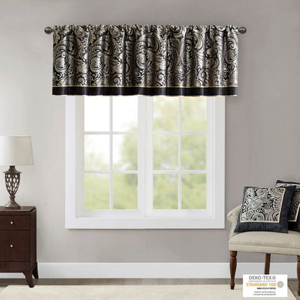 Room and Decor Jacquard Black Window Valance, 50x18", Durable Polyeste