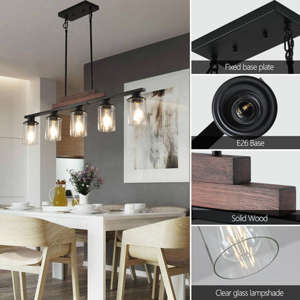 Room & Decor Farmhouse Industrial 5-Light Pendant, Adjustable Height,