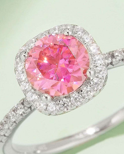 Radiant Pink Diamond Halo Ring with Lab-Created Moissanite in Sterling Silver