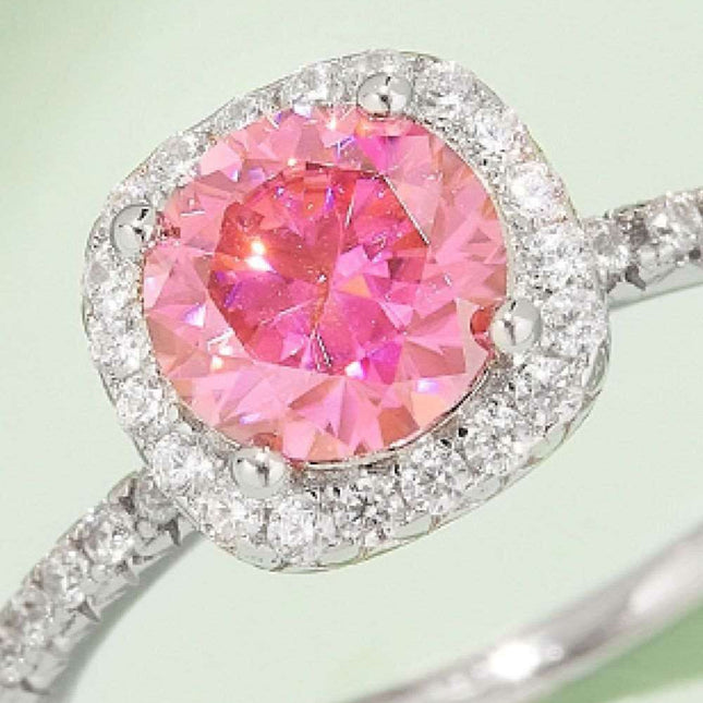 Radiant Pink Diamond Halo Ring with Lab-Created Moissanite in Sterling Silver