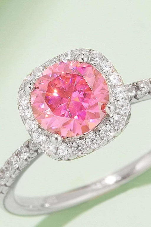 Pink Diamond Halo Ring with Lab-Certified Moissanite in 925 Sterling Silver