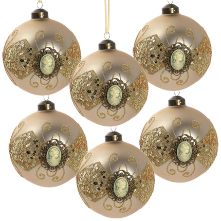 Room and Decor Set of 6 Gold Glass Christmas Ball Ornaments, 3.9