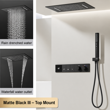LED Digital Thermostatic Shower Set with Ceiling Rain Head & Slide Bar