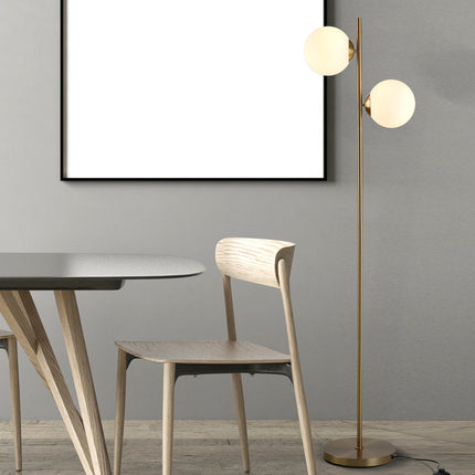 Homcom Modern Floor Lamp with 2 Glass Shades, White Gold Metal Design