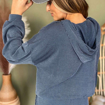 Trendy Blue Ribbed Lounge Set: Stylish Hoodie and Pants Duo for Everyday Comfort