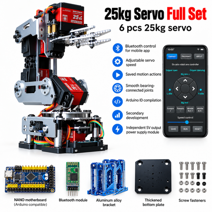 6 DOF Robotic Arm with Claw Clamp Gripper Kit Compatible 20Kg Servo fo Automation Control Components 6-dof-robotic-arm-with-claw-clamp-gripper-kit-compatible-20kg-servo-for-arduino-robot-diy-kit-android-app-programmable-robot-arm Toys & Games > Learning & Education > Science Kits & Toys > Robotics Kits