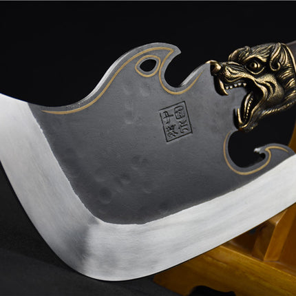 Tiger Head Bone Cutter — 38cm Longquan Manganese Steel Cleaver with Rosewood Handle