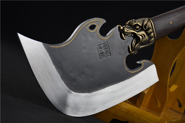 Tiger Head Bone Cutter — 38cm Longquan Manganese Steel Cleaver with Rosewood Handle