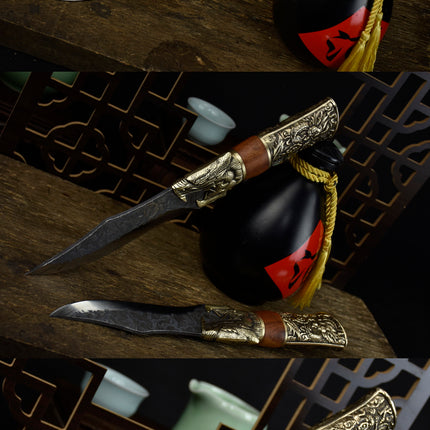 Yulong Bone Knife With Rosewood Handle And Brass Fittings 14cm Blade 7Cr17Mov