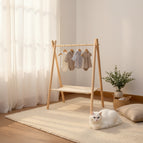Wooden hangers andpink pearls