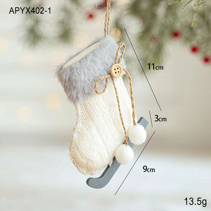 White Plush Fabric Pendant Gloves Sled Creative Christmas Tree Ornaments