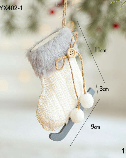 White Plush Fabric Pendant Gloves Sled Creative Christmas Tree Ornaments