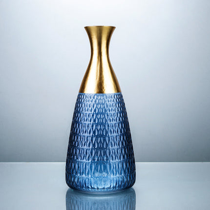 Golden Edge Textured Glass Vase Decoration With Sandblasted Finish