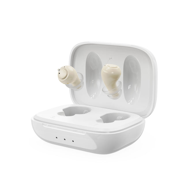 In-the-Ear Hearing Aid Pair — High-Capacity Charging Case, USB, Skin Tone | Très Elite